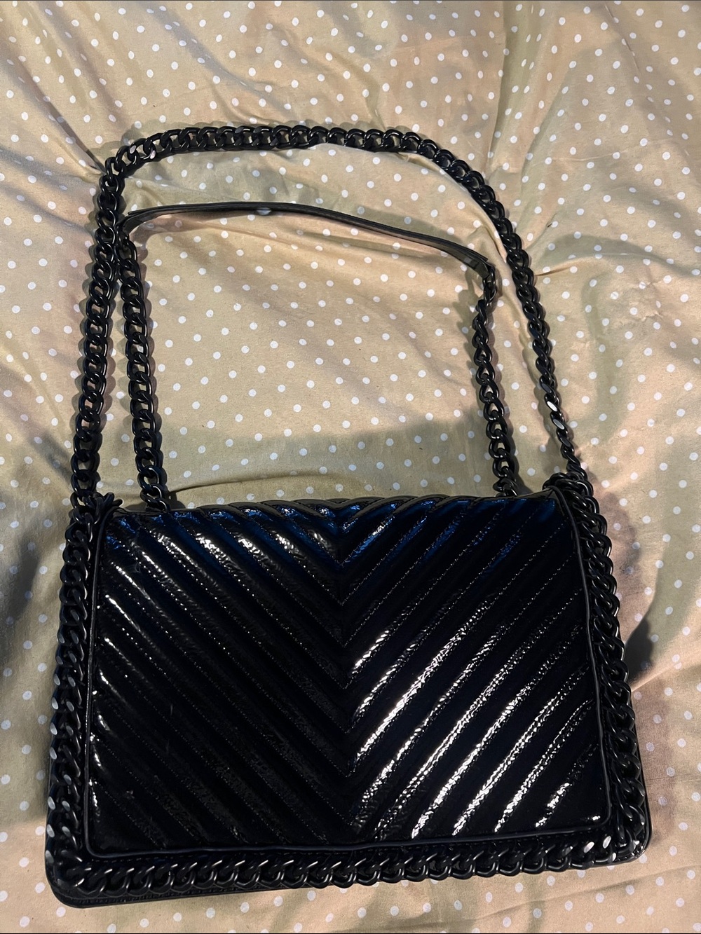 Aldo - Black Quilted Patent Chain Shoulder Bag